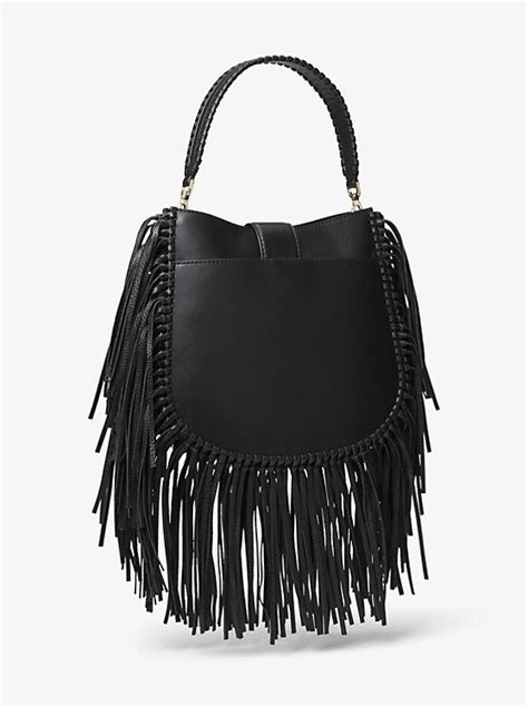 michael kors billy fringe large|Lillie Medium Fringed Leather Shoulder Bag .